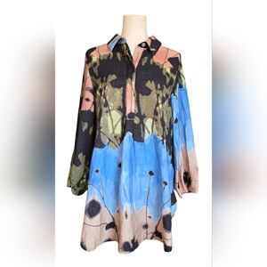 NWT Noen Crinkle Viscose Blue Print Tunic US Size 4 A-line Silhouette